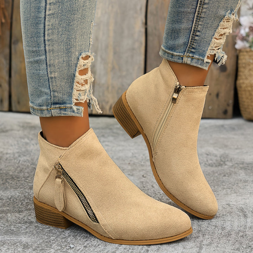 Women's Low Heel Ankle Boots | with Side Zipper