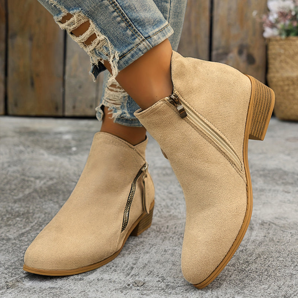 Women's Low Heel Ankle Boots | with Side Zipper