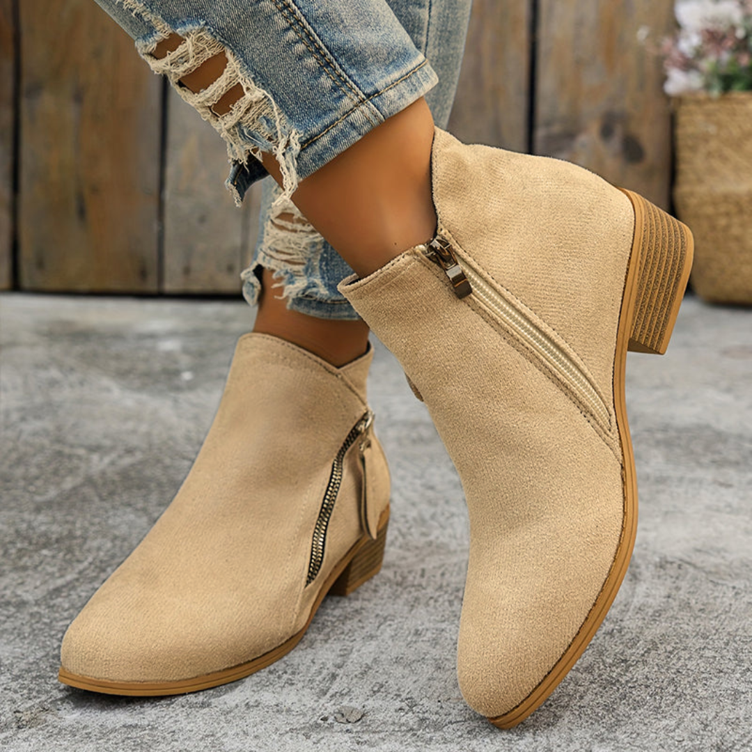 Women's Low Heel Ankle Boots | with Side Zipper