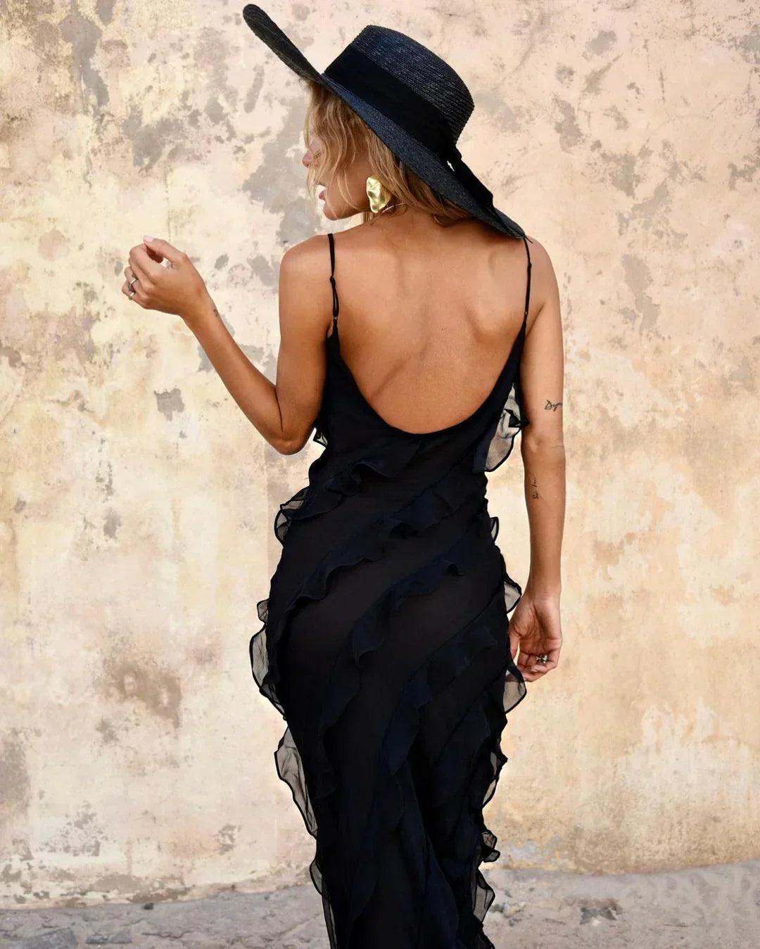 Ruffle Maxi Dress with Spaghetti Straps for Women - Pamela