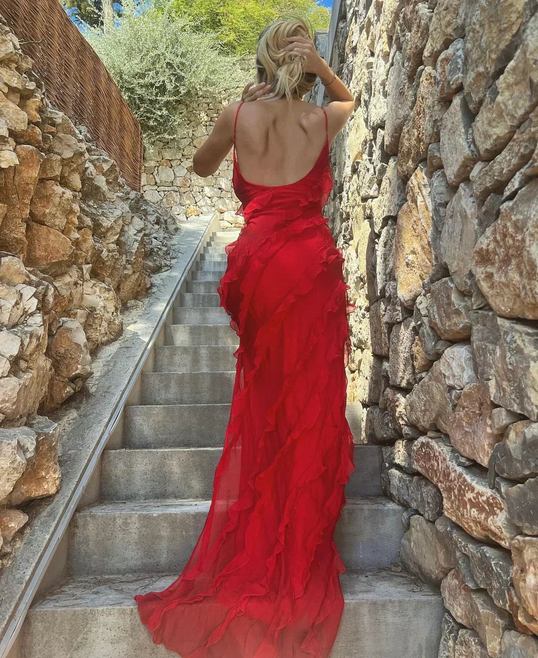 Ruffle Maxi Dress with Spaghetti Straps for Women - Pamela