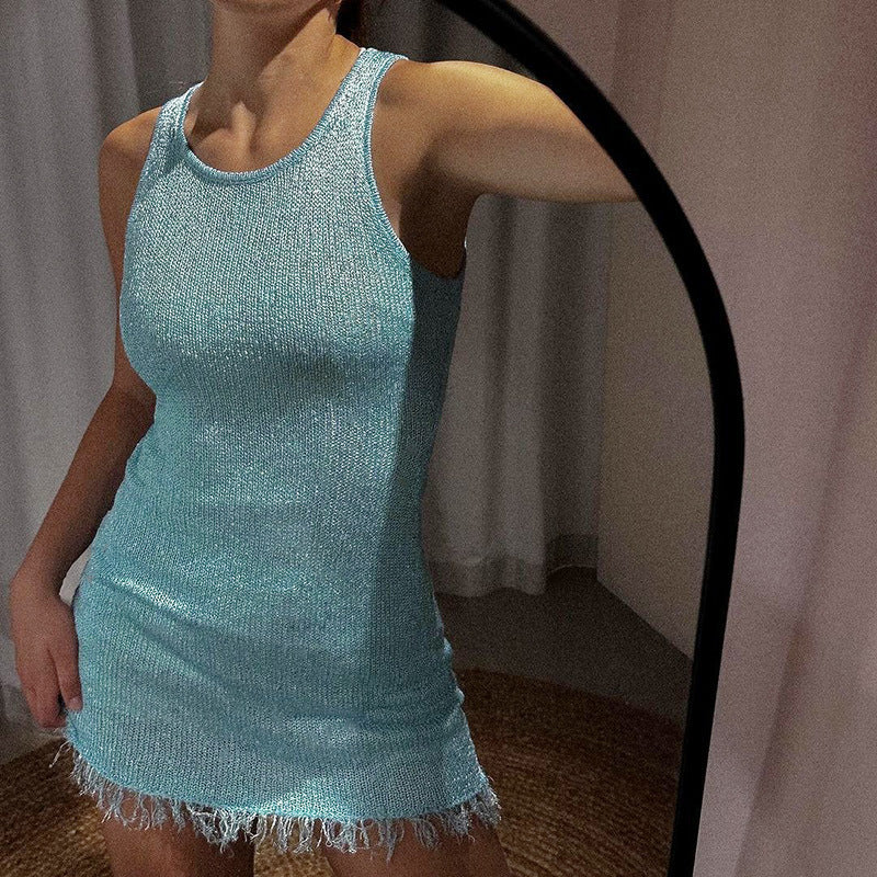 Knit Mini Dress with Fringe Detail for Women - Sara