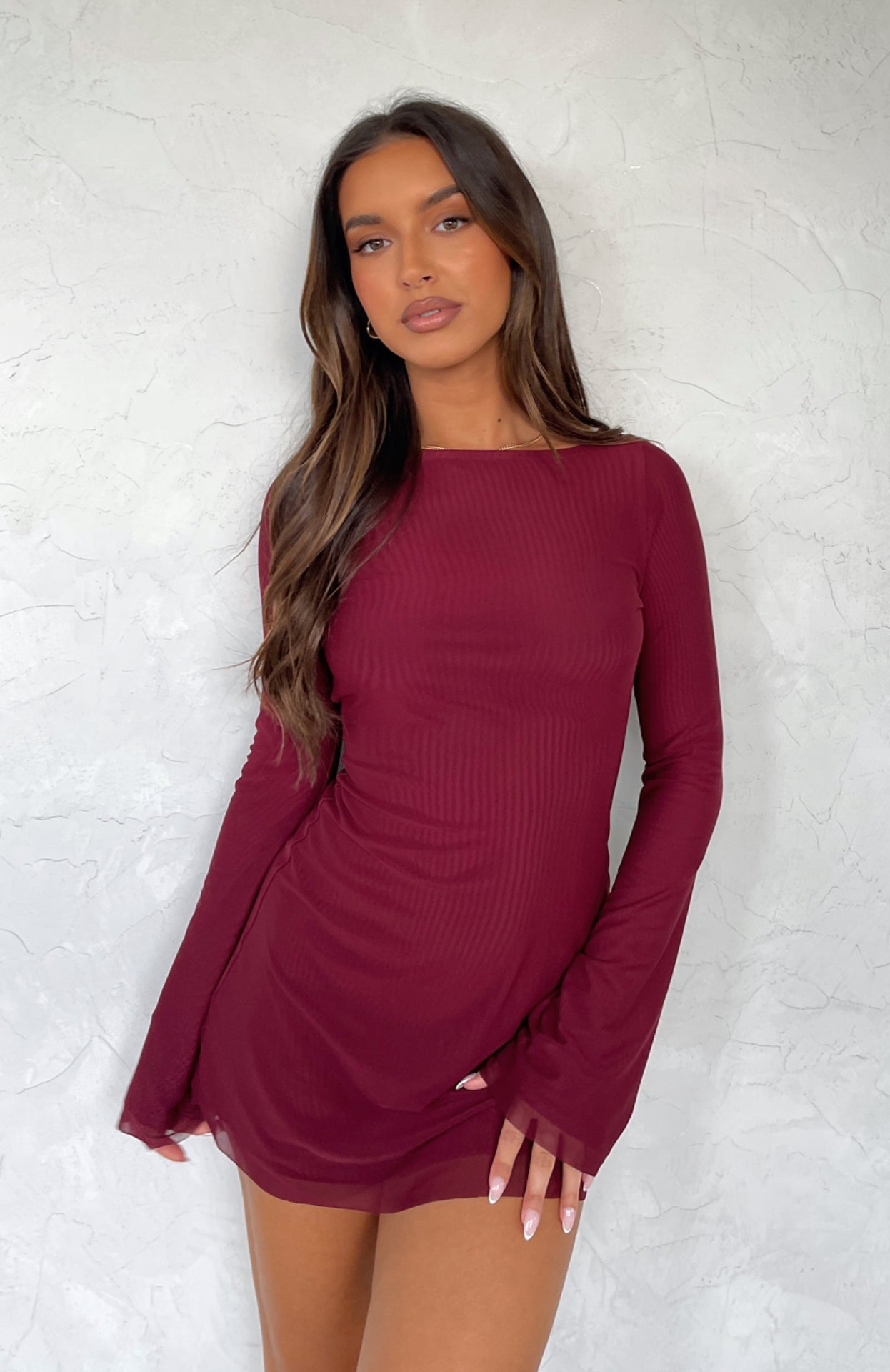 Ariadna Long Sleeve Mini Dress Wine