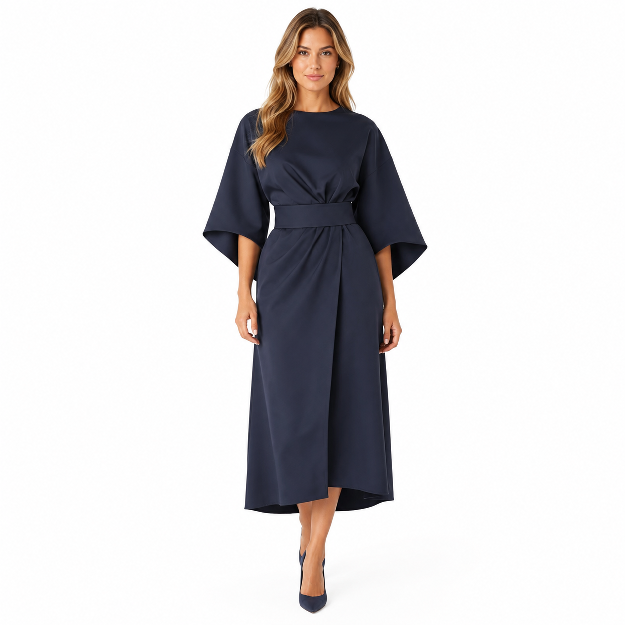 Elegant Women's Dress with Lantern Sleeves and Belt