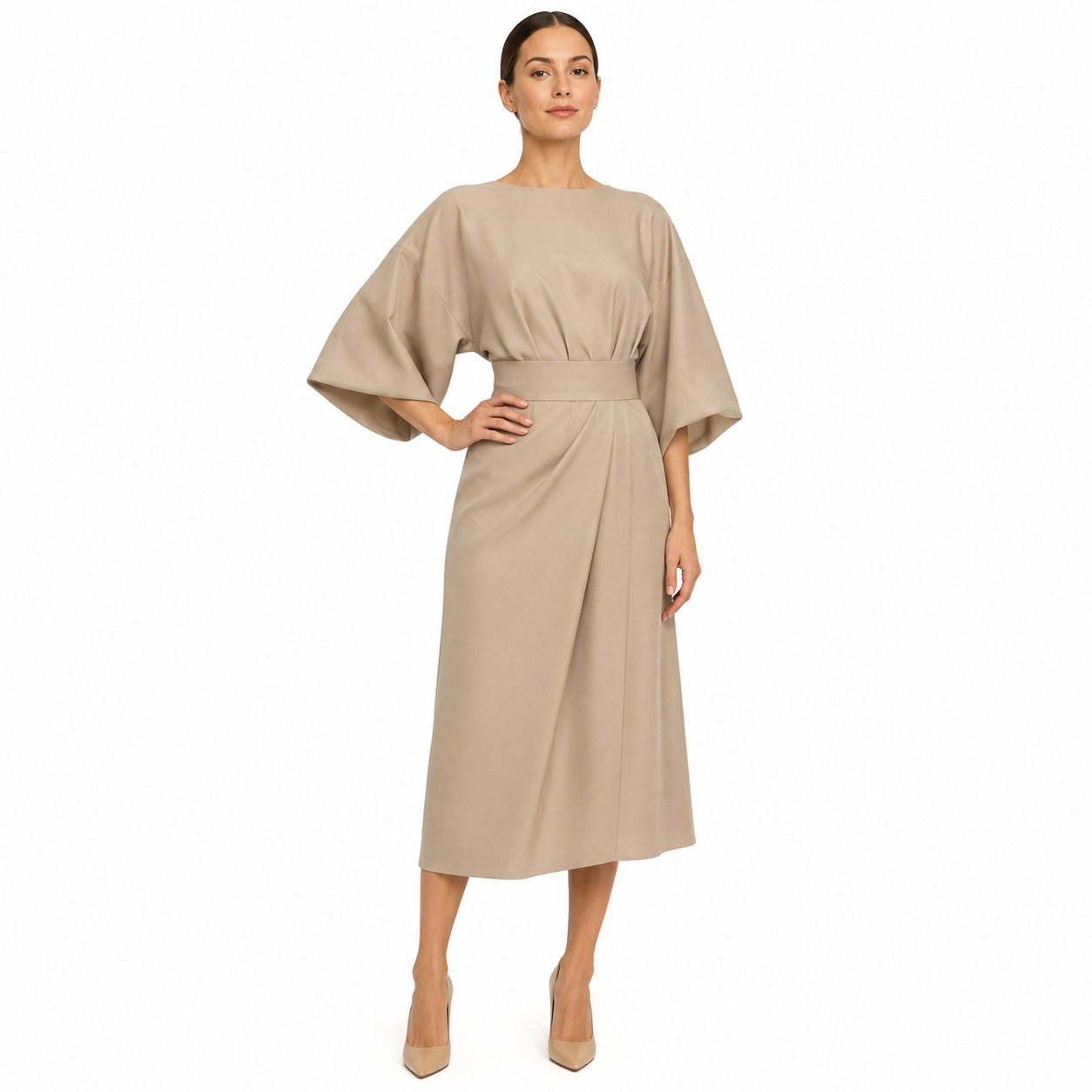 Elegant Women's Dress with Lantern Sleeves and Belt