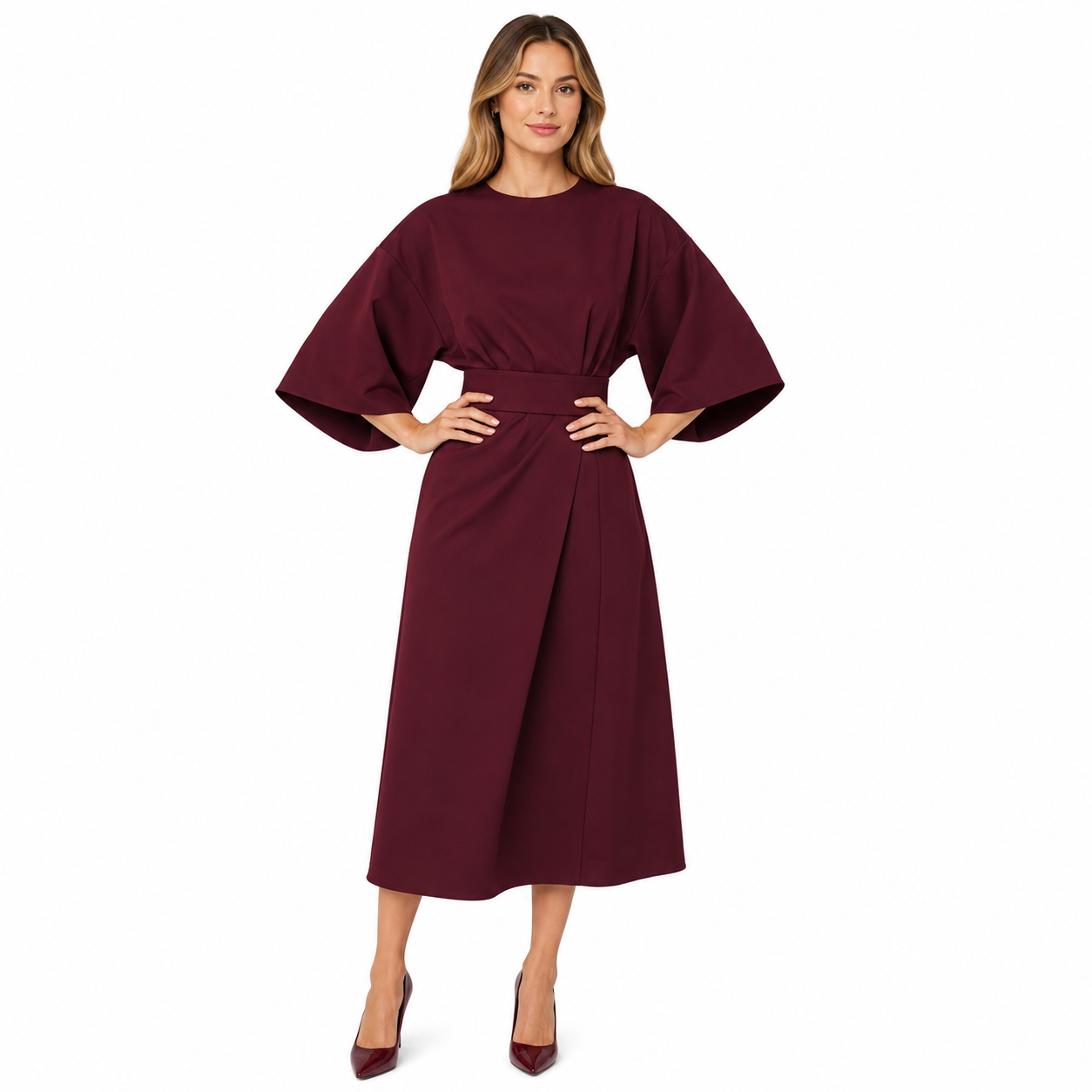 Elegant Women's Dress with Lantern Sleeves and Belt
