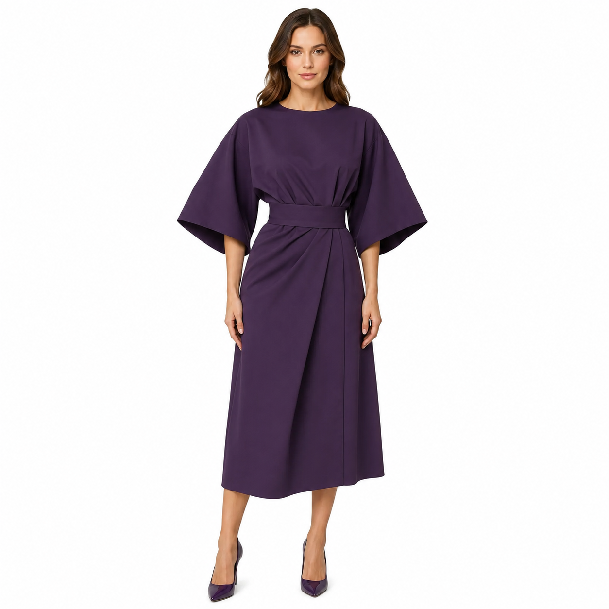 Elegant Women's Dress with Lantern Sleeves and Belt