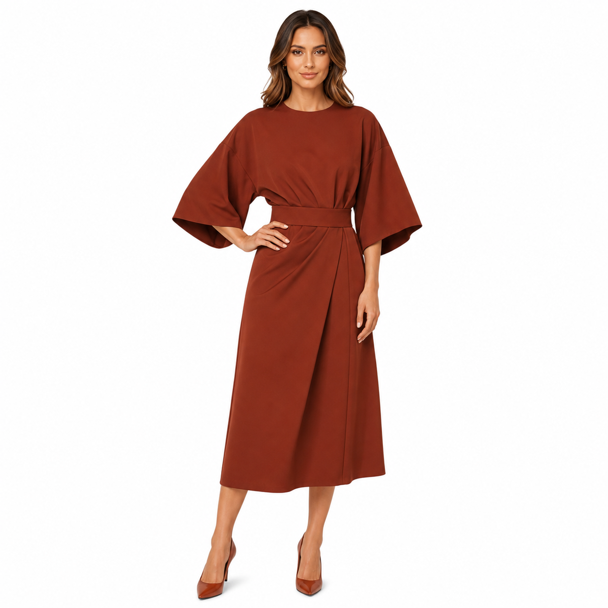 Elegant Women's Dress with Lantern Sleeves and Belt