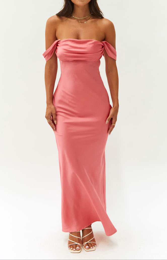 Chiara Pink Off Shoulder Formal Dress