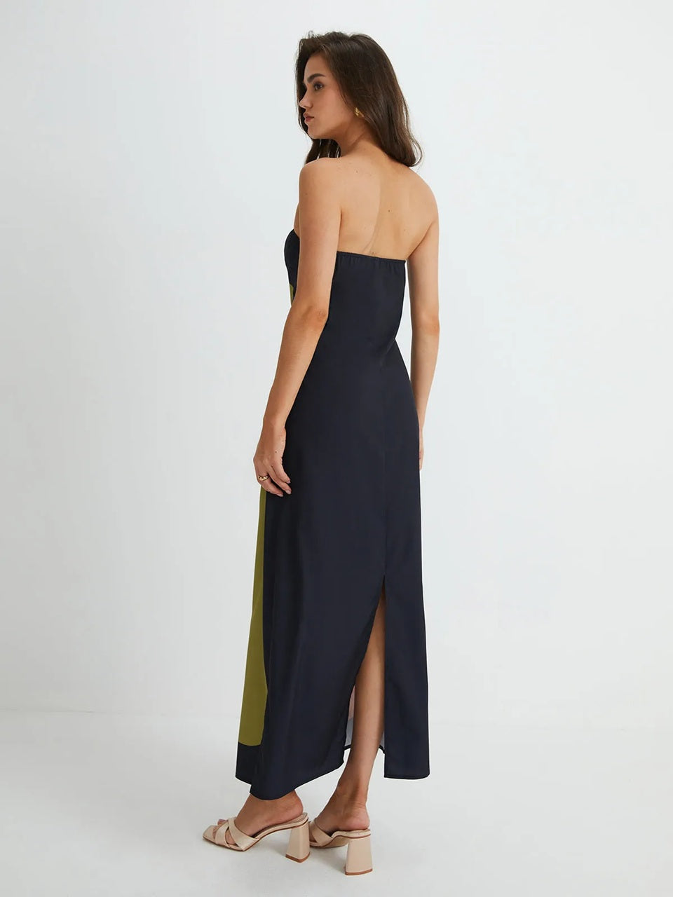 Navy Floral Print Strapless Maxi Dress for Women - Silvia