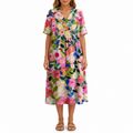 Floral Print V-Neck Midi Dress for Women | Summer Style