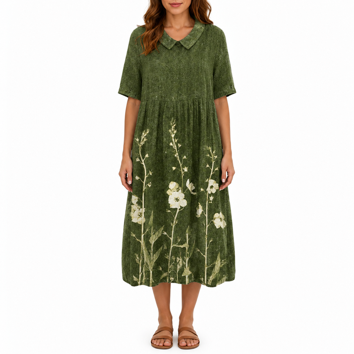 Floral Print V-Neck Midi Dress for Women | Summer Style