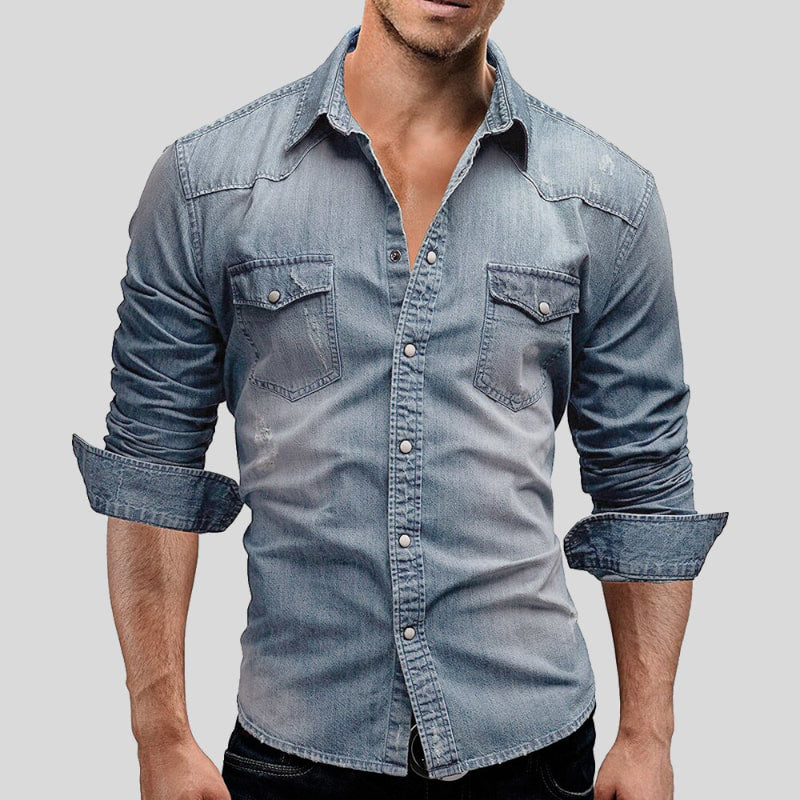 Men's Long Sleeve Button-Up Shirt with Chest Pockets