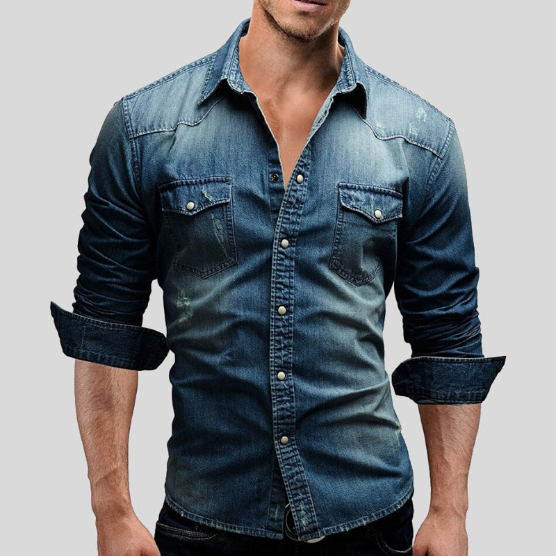 Men's Long Sleeve Button-Up Shirt with Chest Pockets