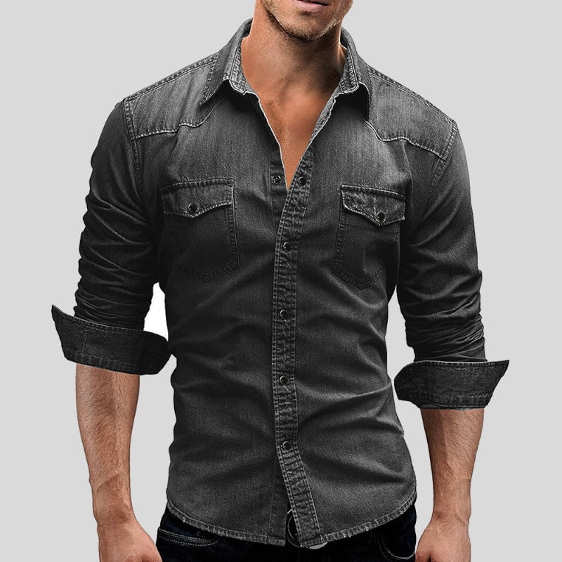 Men's Long Sleeve Button-Up Shirt with Chest Pockets