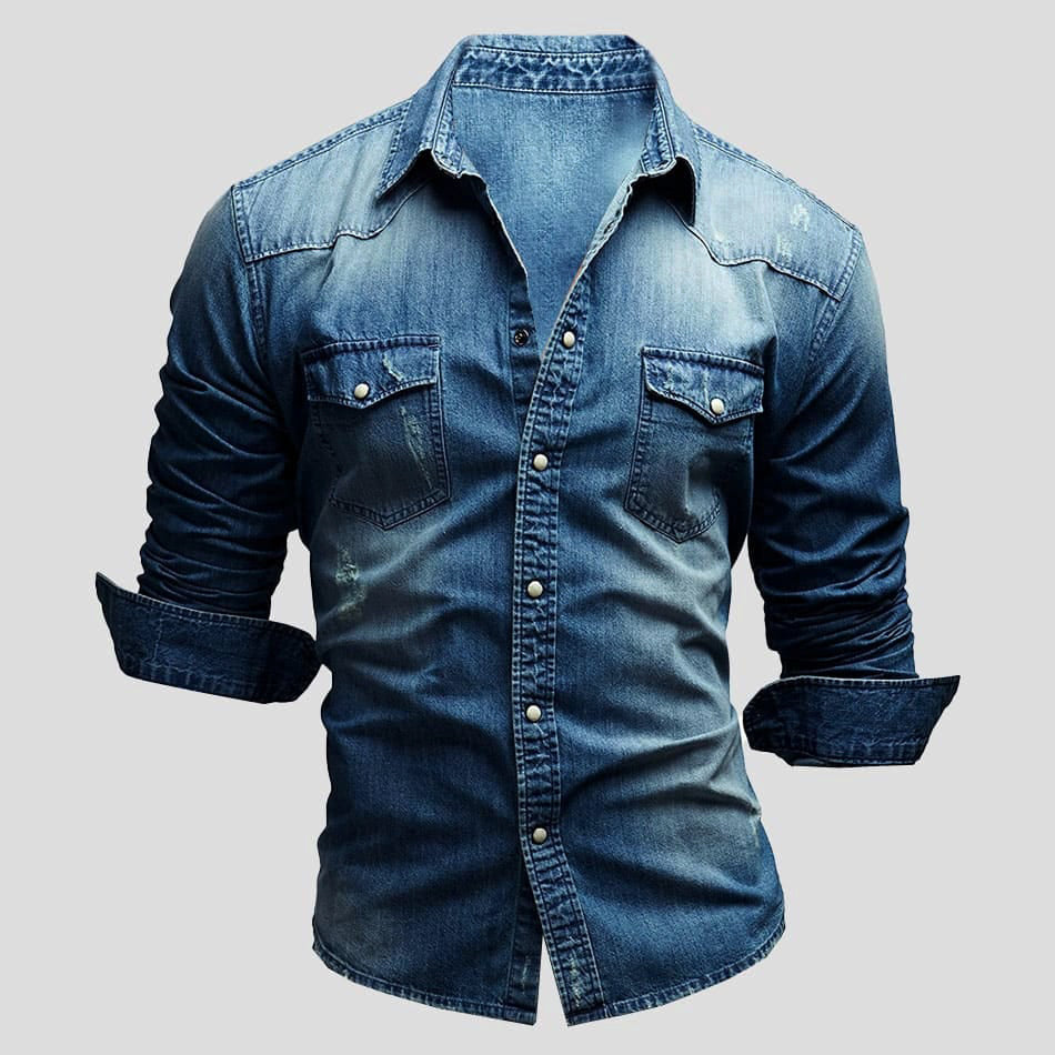 Men's Long Sleeve Button-Up Shirt with Chest Pockets