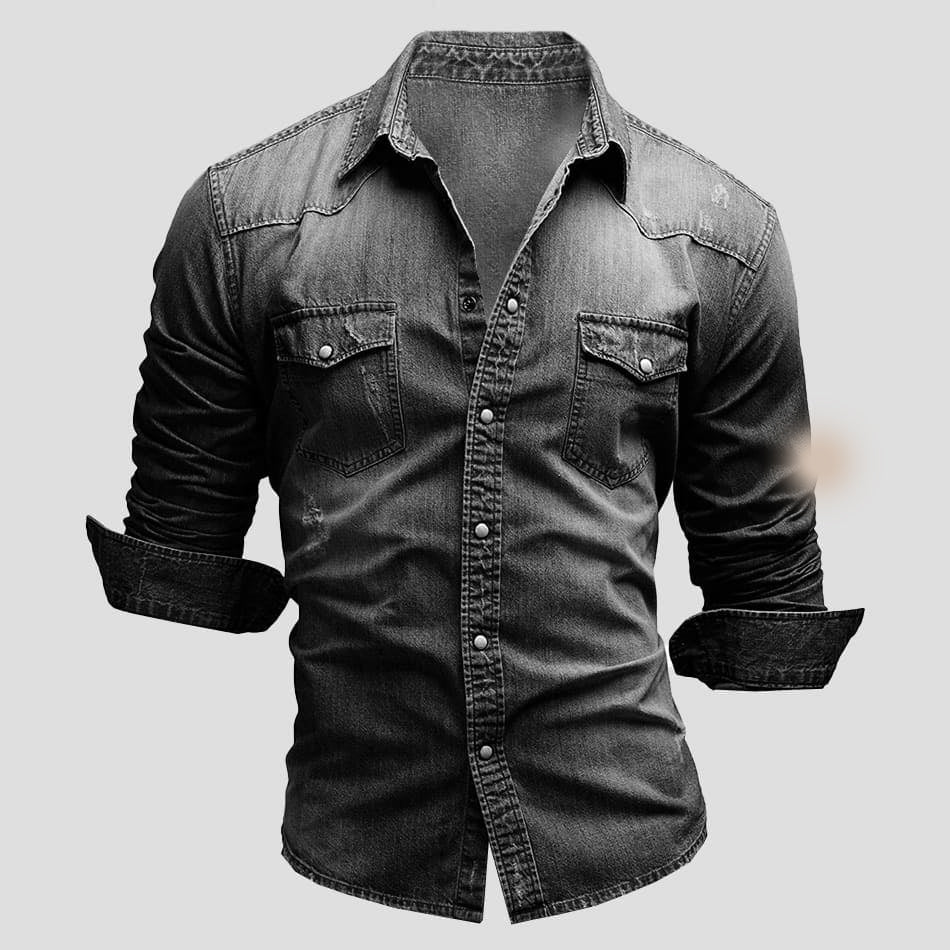 Men's Long Sleeve Button-Up Shirt with Chest Pockets