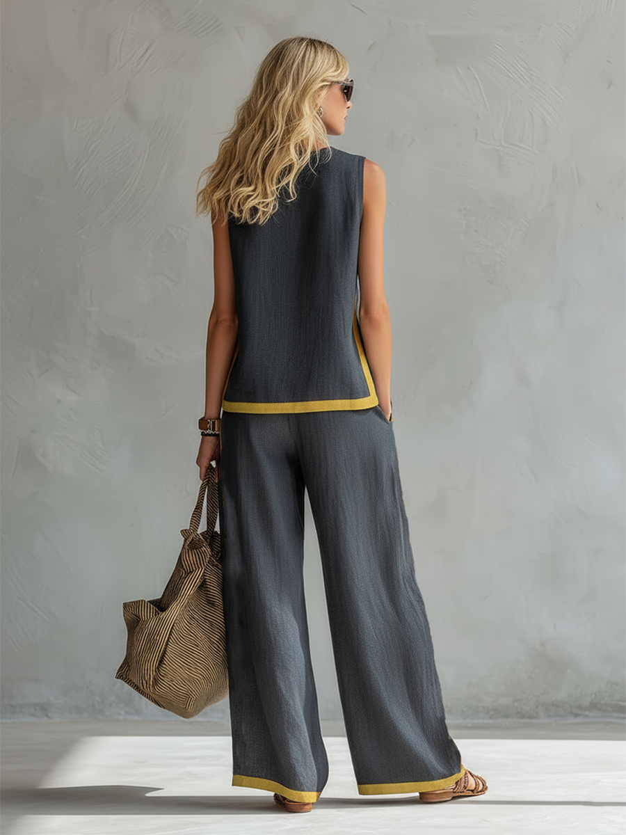Women's 2-Piece Summer Outfit | Sleeveless Top and Wide-Leg Pants Set