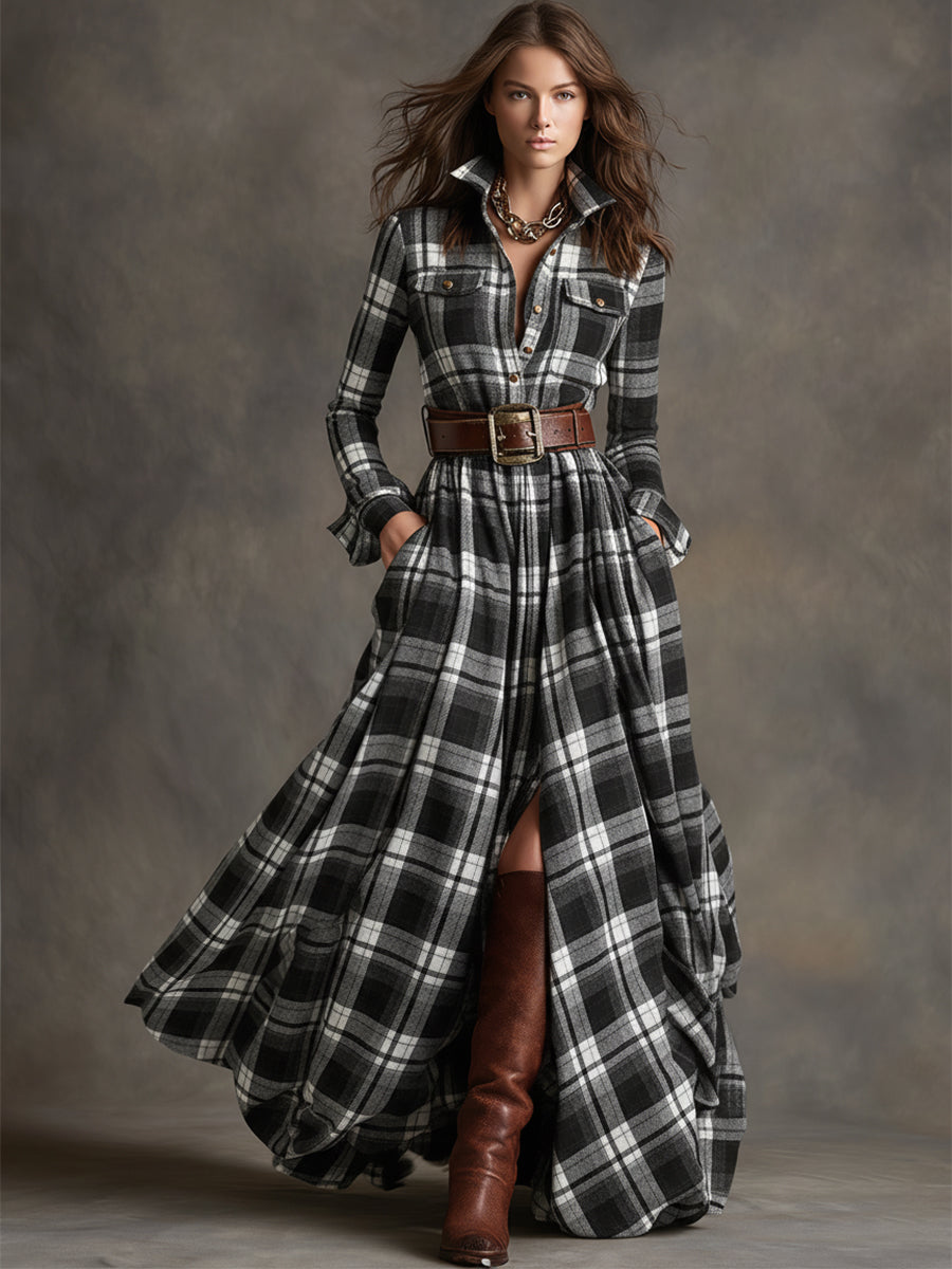 Women's Plaid Maxi Shirt Dress | Long Sleeve