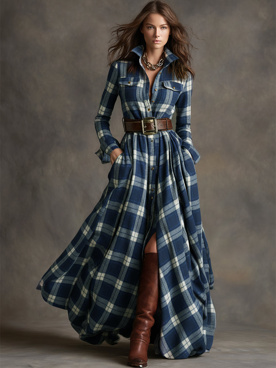 Women's Plaid Maxi Shirt Dress | Long Sleeve