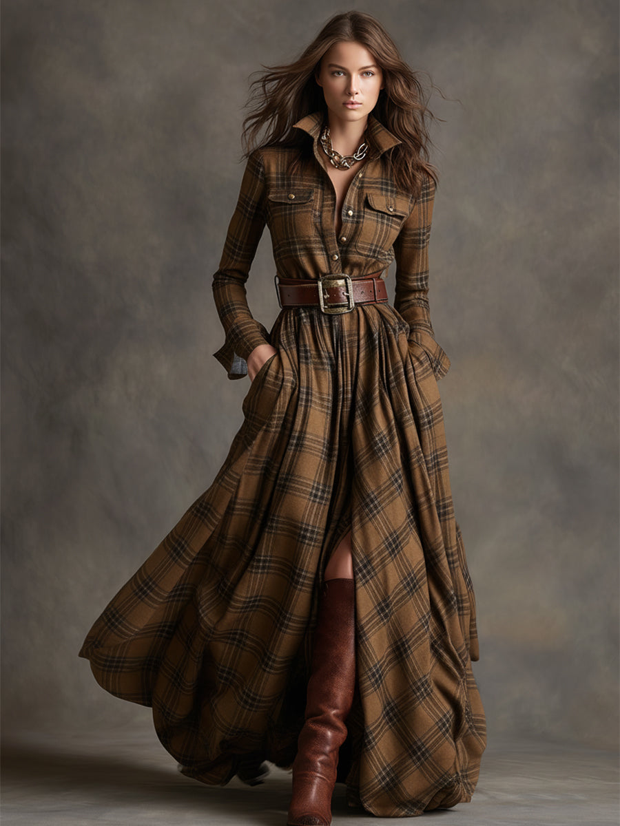 Women's Plaid Maxi Shirt Dress | Long Sleeve