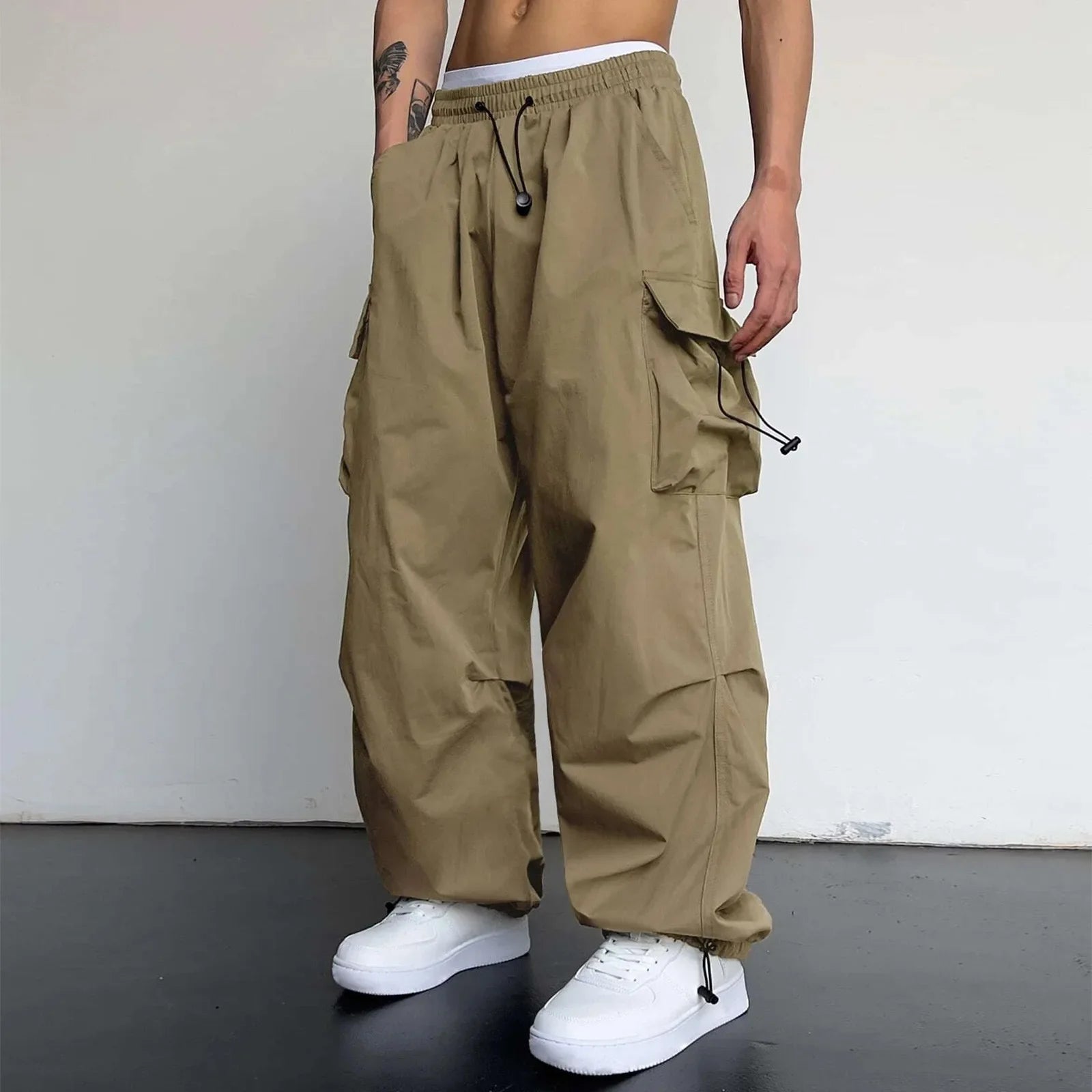 Men's Y2K Streetwear Baggy Cargo Pants | with Drawstring Waist