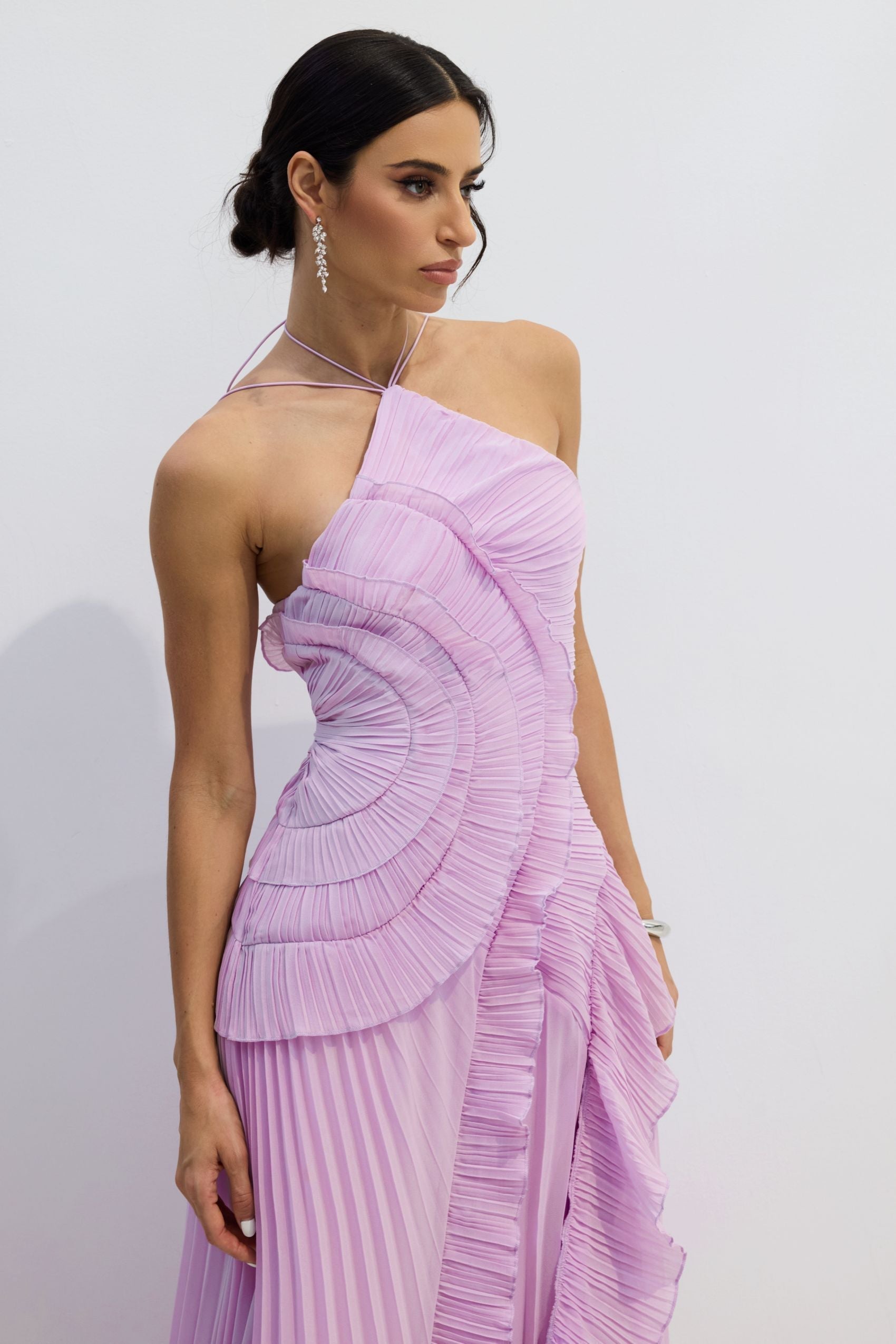 Pleated Maxi Dress with Side Slit for Women - Gemma