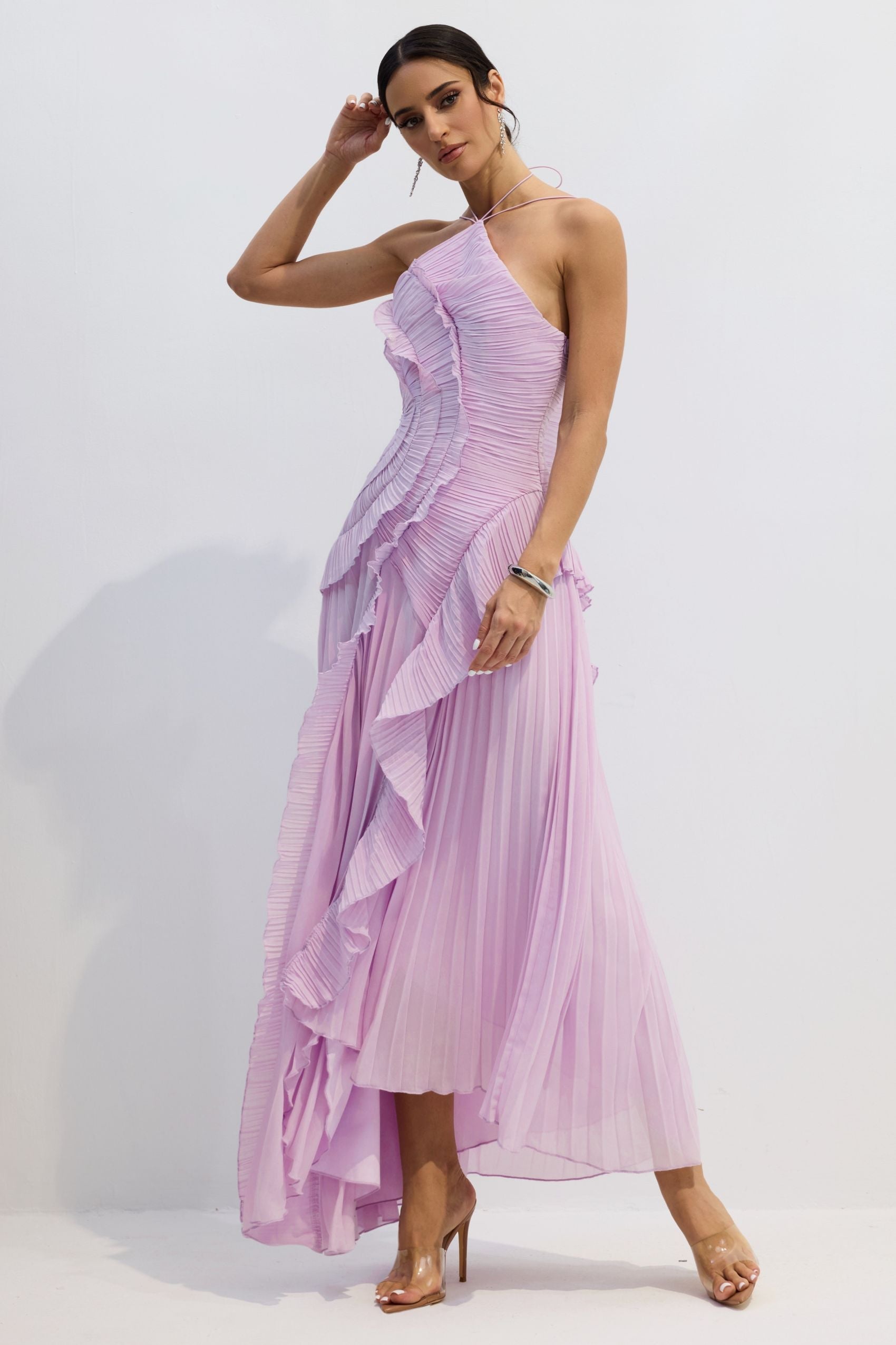 Pleated Maxi Dress with Side Slit for Women - Gemma