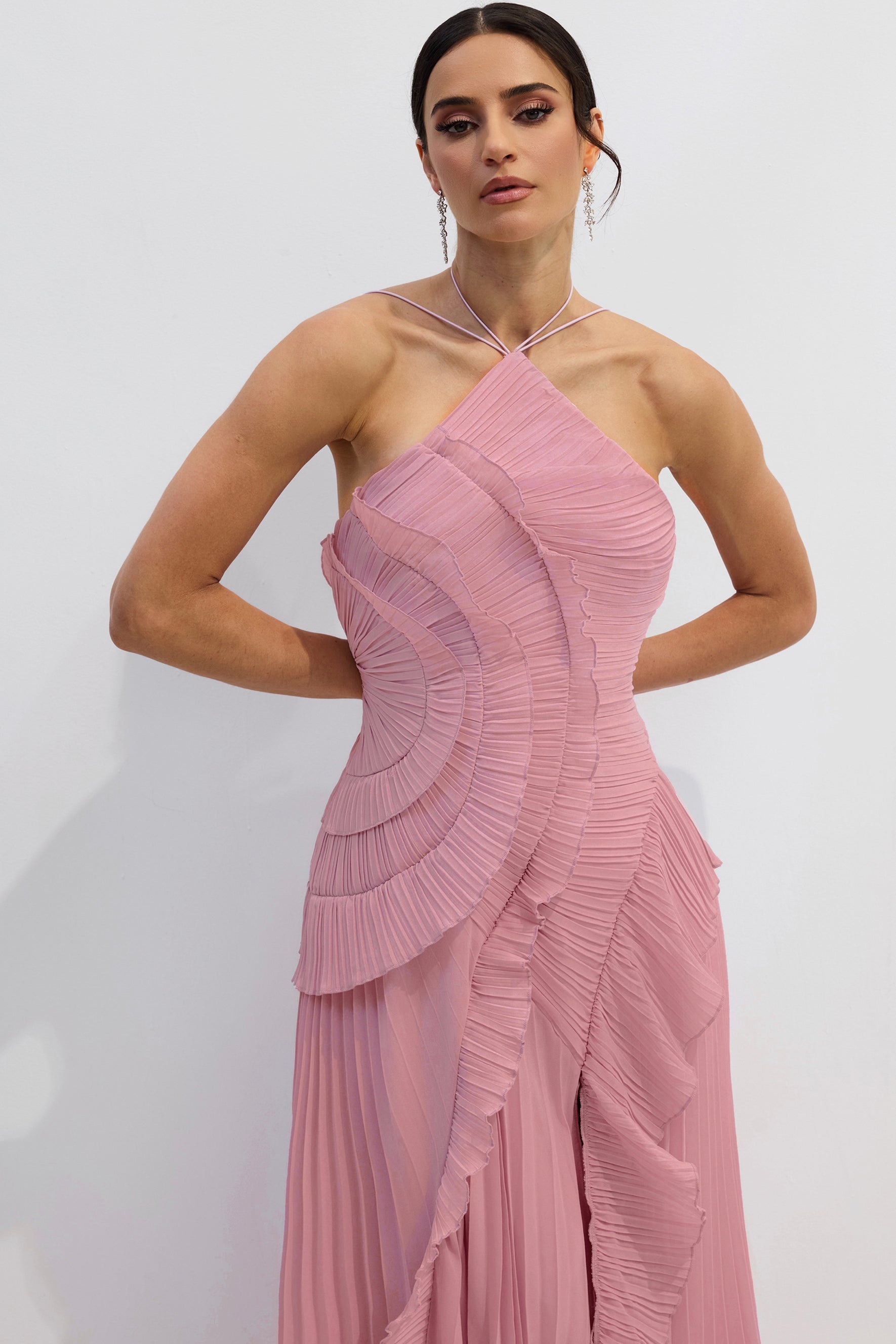 Pleated Maxi Dress with Side Slit for Women - Gemma