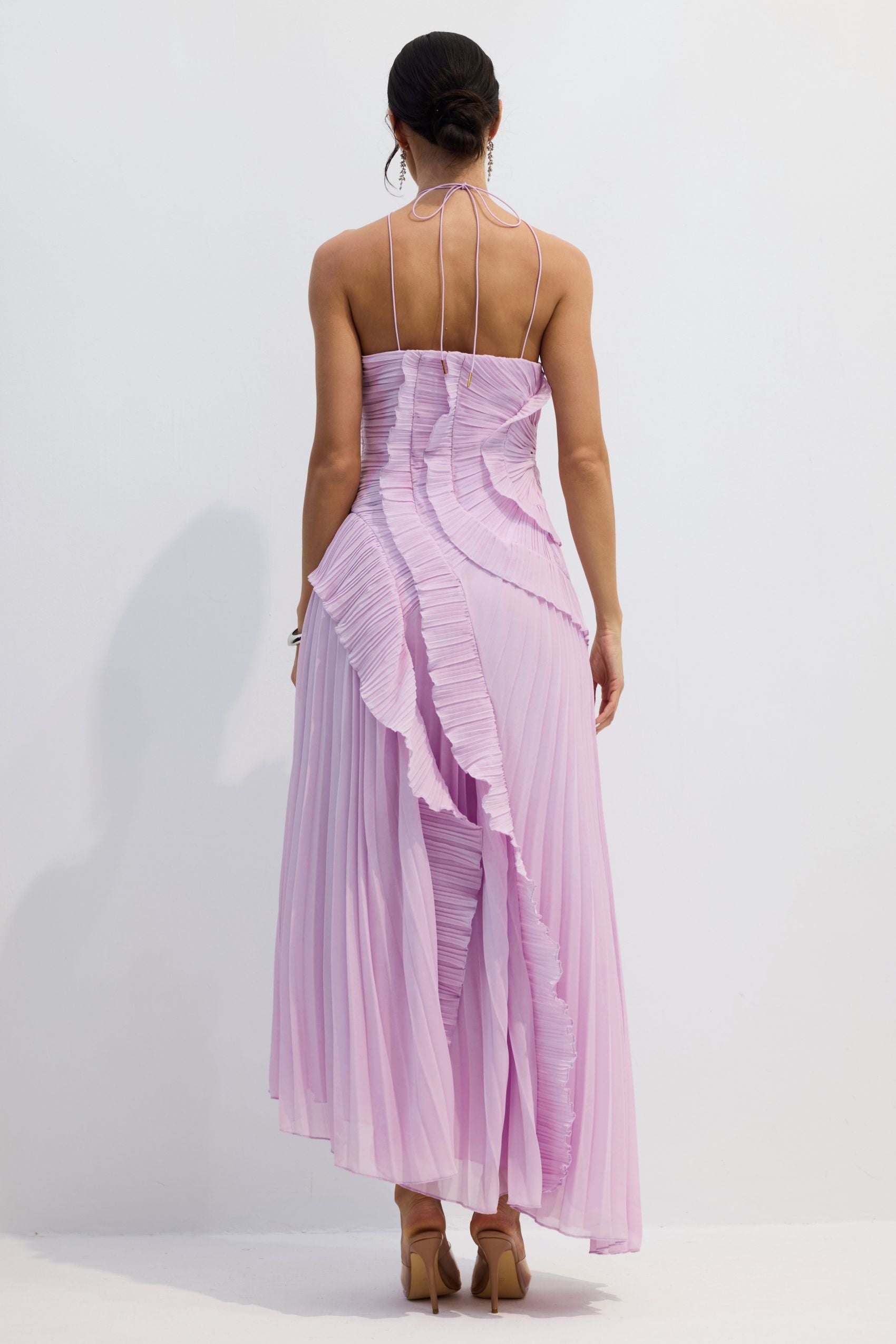 Pleated Maxi Dress with Side Slit for Women - Gemma