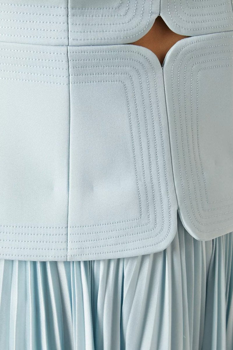 Sky Blue Strapless Pleated Maxi Dress for Women - Eleonora