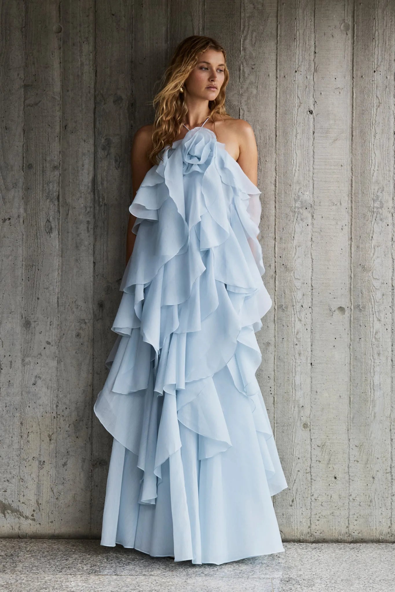 Layered Ruffle Maxi Dress with Halter Neck for Women - Cecilia