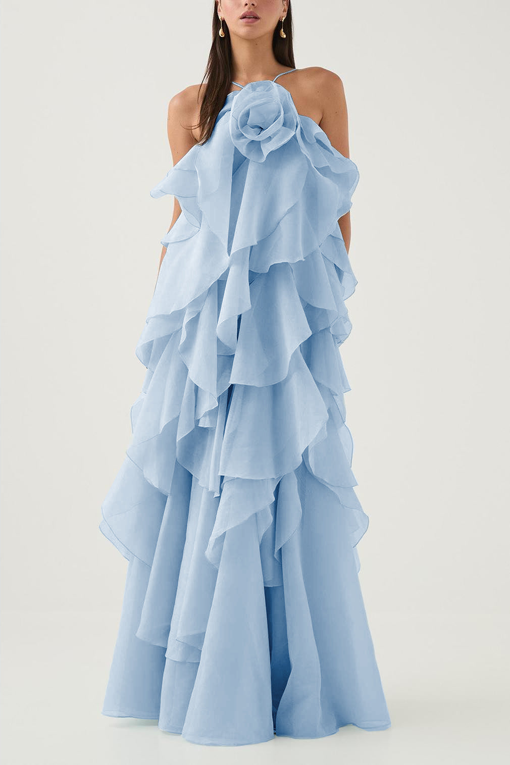 Layered Ruffle Maxi Dress with Halter Neck for Women - Cecilia