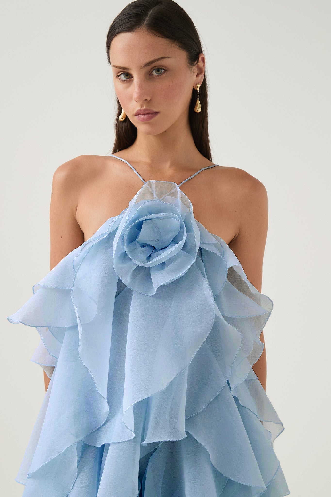 Layered Ruffle Maxi Dress with Halter Neck for Women - Cecilia