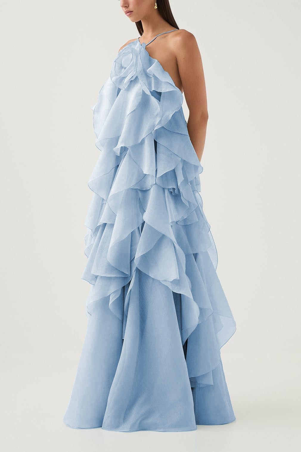 Layered Ruffle Maxi Dress with Halter Neck for Women - Cecilia