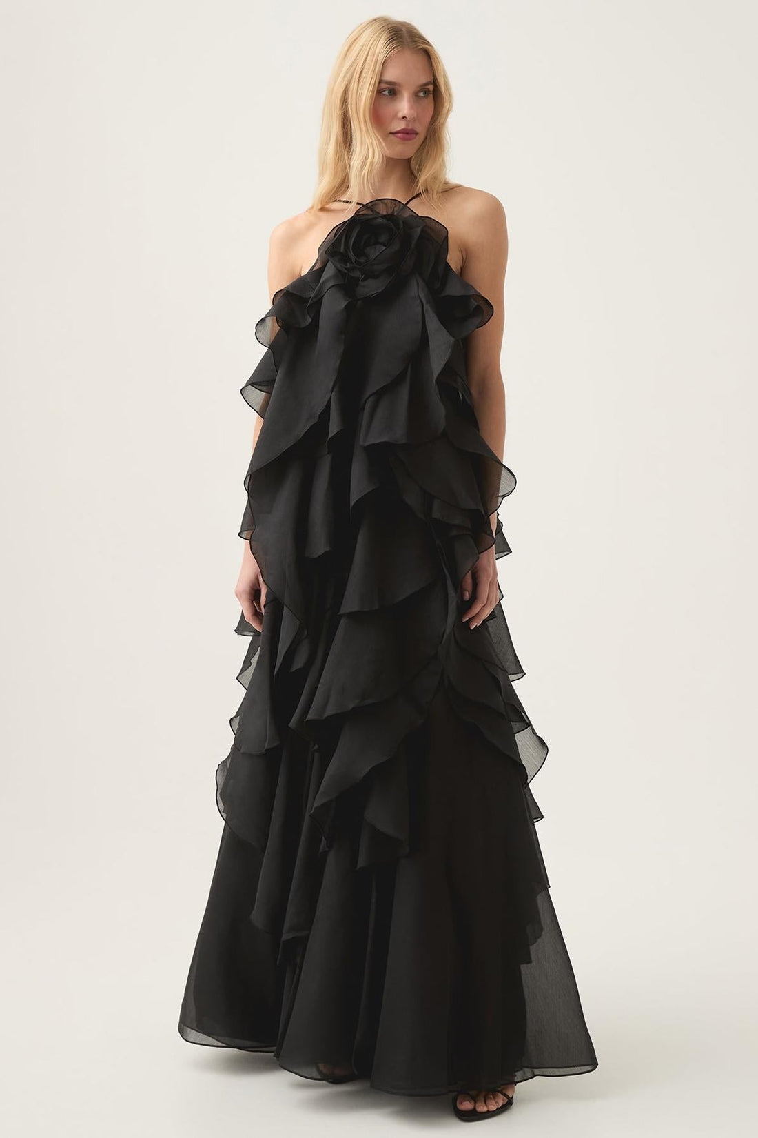 Layered Ruffle Maxi Dress with Halter Neck for Women - Cecilia