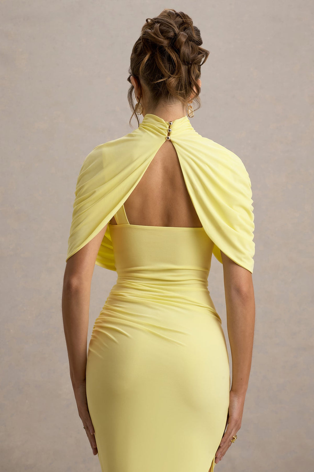 Draped Midi Dress with High Neck for Women - Barbara