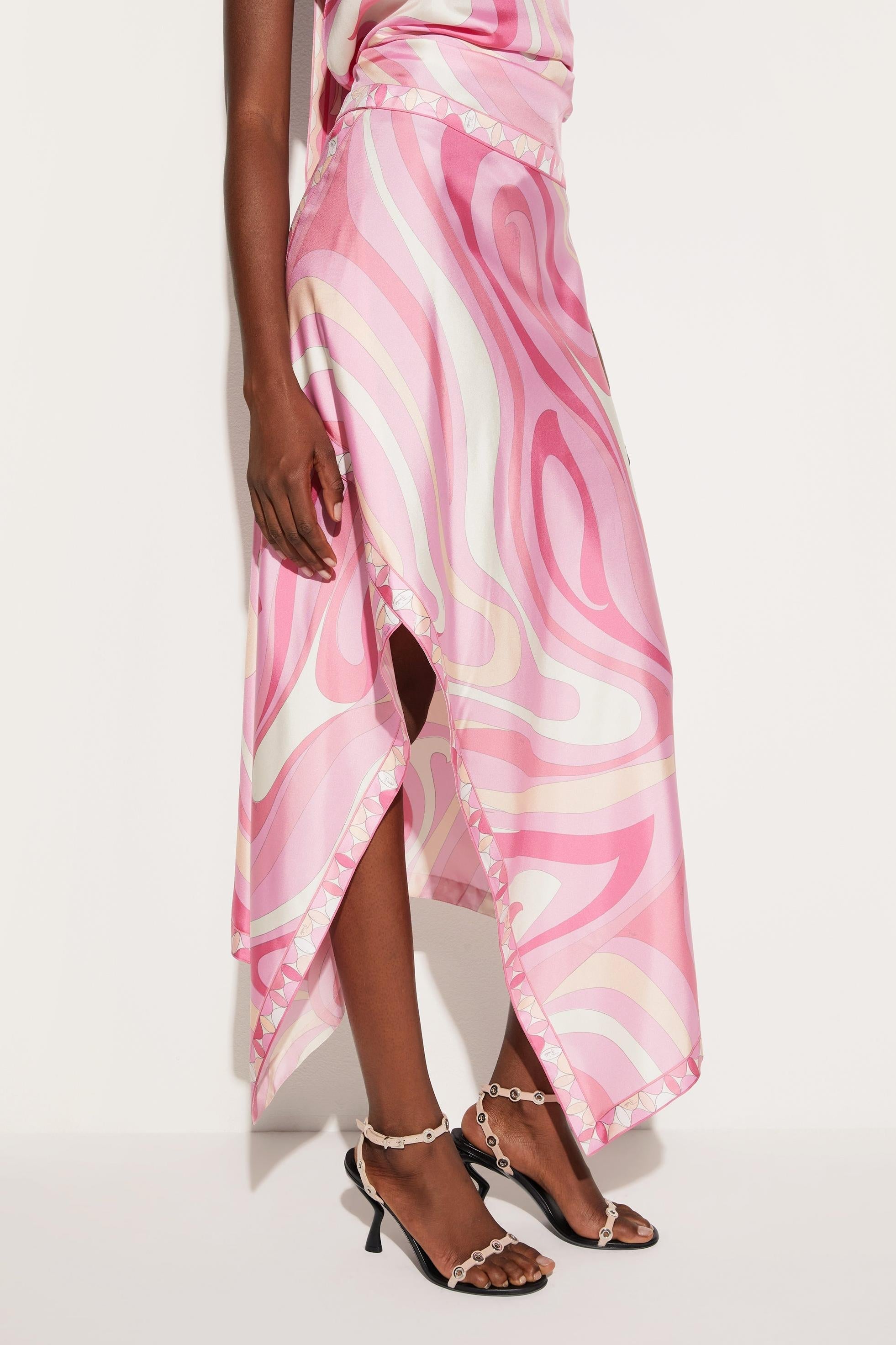 Satin Halter Top and Scarf Print Midi Skirt Set for Women - Ester