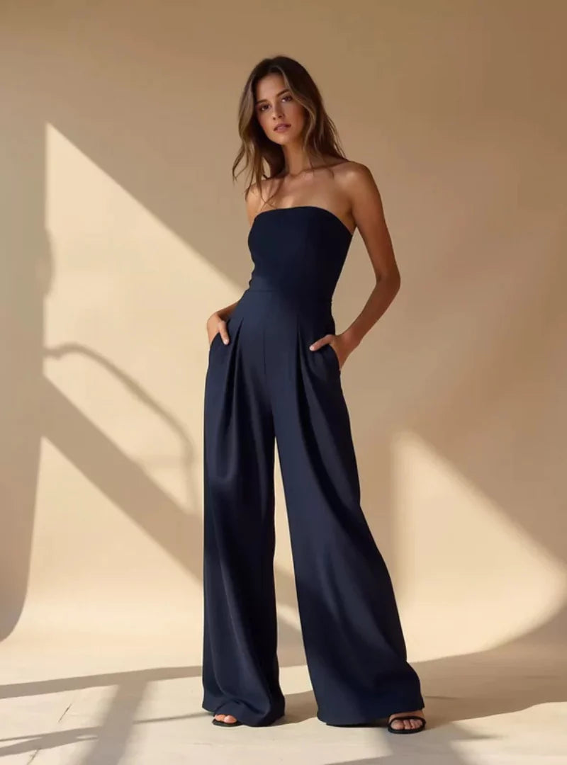 Casual Strapless Wide Leg Jumpsuit for Women
