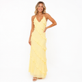Long Halter Neck Ruffled Party Dress