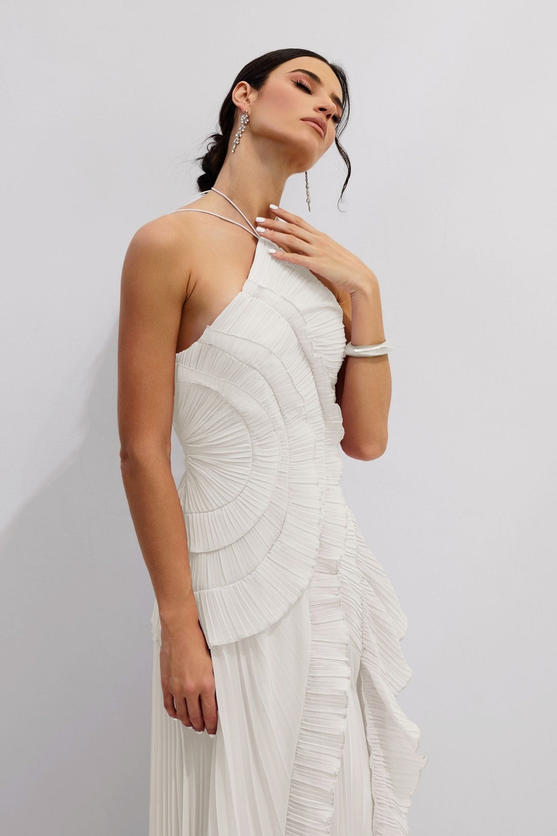Pleated Maxi Dress with Side Slit for Women - Gemma