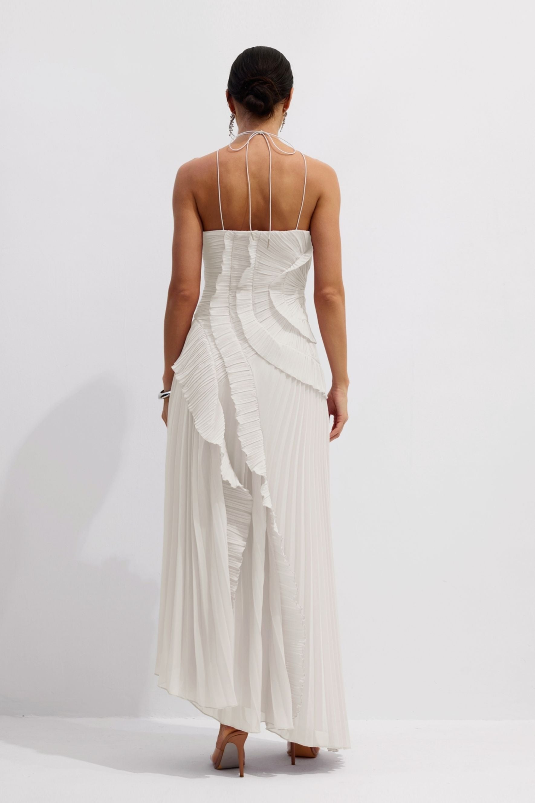Pleated Maxi Dress with Side Slit for Women - Gemma
