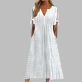 Women’s Summer V-Neck Midi Dress | with Pockets and Tie Slit Sleeves