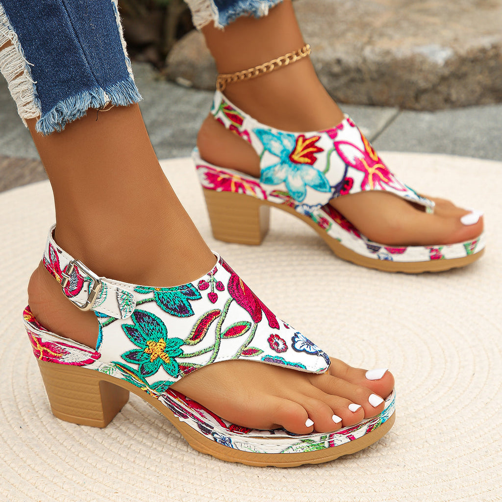 Women's Floral Chunky Block Heel Sandals | Platform Slingbacks