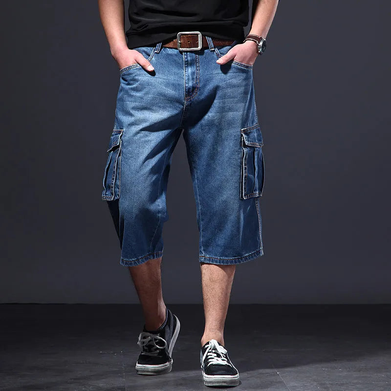 Men's Baggy Hip Hop Jean Jorts | with Multi Pockets