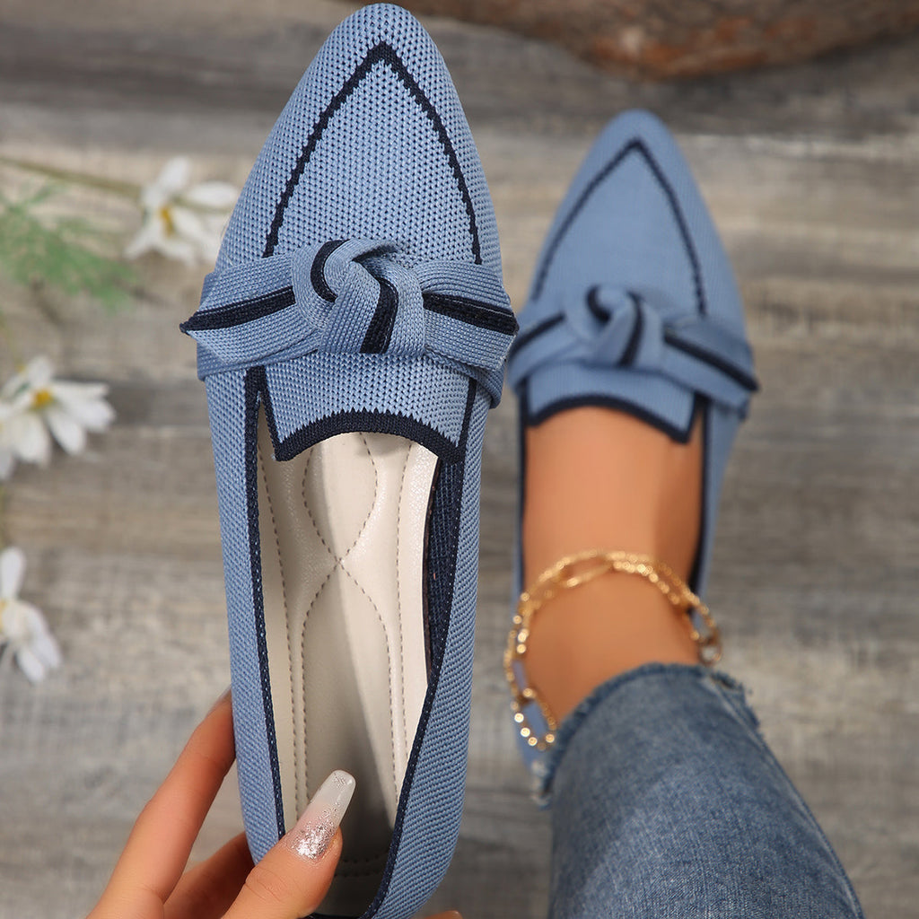 Women's Slip-On Pointed Toe Ballet Flats | with Knot Accent