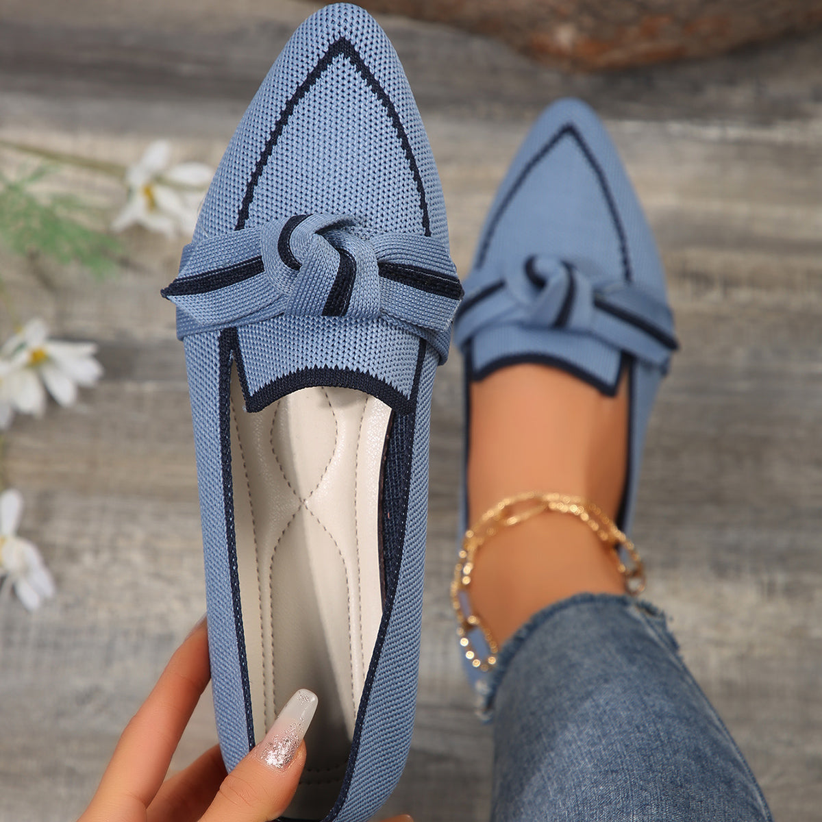 Women's Slip-On Pointed Toe Ballet Flats | with Knot Accent