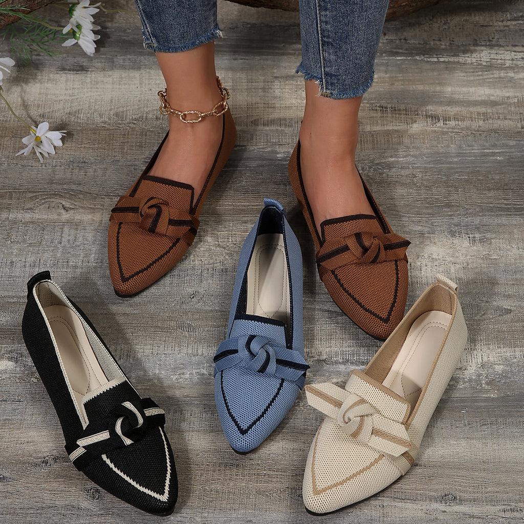 Women's Slip-On Pointed Toe Ballet Flats | with Knot Accent
