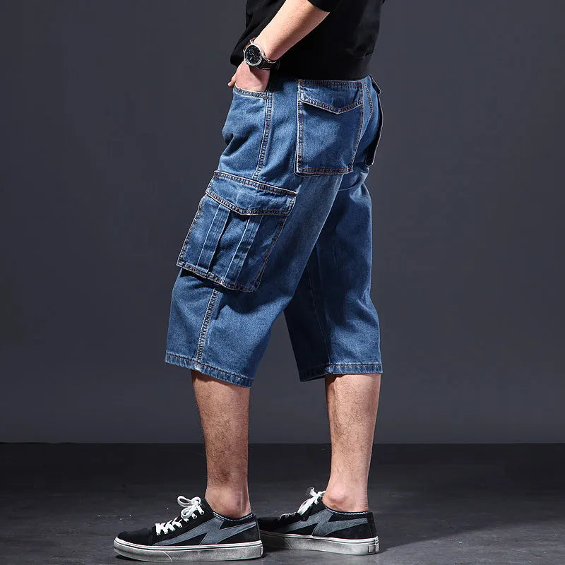 Men's Baggy Hip Hop Jean Jorts | with Multi Pockets