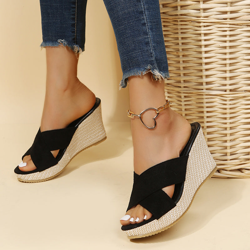 Women’s Criss-Cross Strap Wedge Sandals | Open Toe